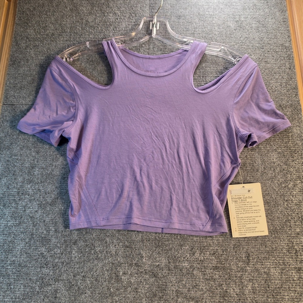 Lululemon Shoulder Cut-Out Yoga T-Shirt Womens Purple NEW Cropped Active Top